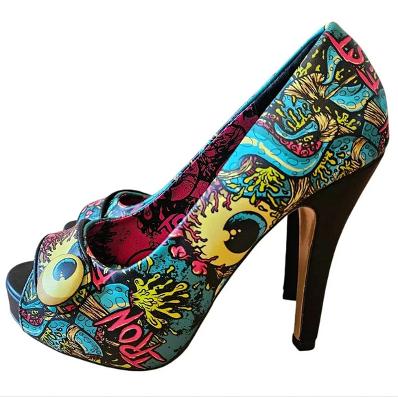 Iron Fist Oh No Women's Vegan Leather Multicolor Platform High Heels Size US 5. - Picture 2 of 11